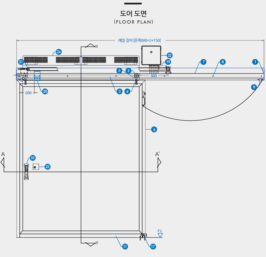 전동편개 슬라이딩 도어 도면